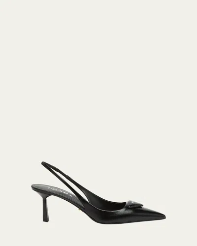 Prada Vernice Leather Slingback Pumps In Black