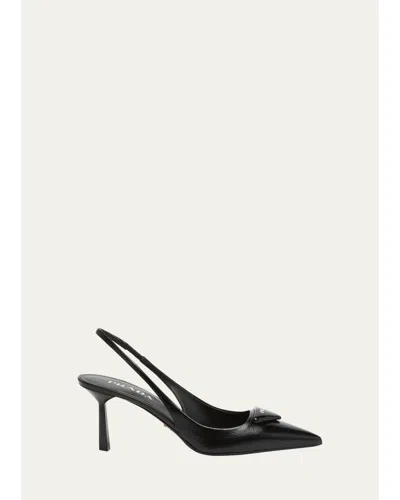 Prada Vernice Leather Slingback Pumps In Nero