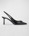 Prada Leather Pumps Glossy Finish Kitten Heel Pointed Toe In Nero