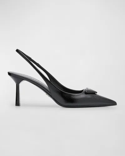 Prada Vernice Leather Slingback Pumps In Nero