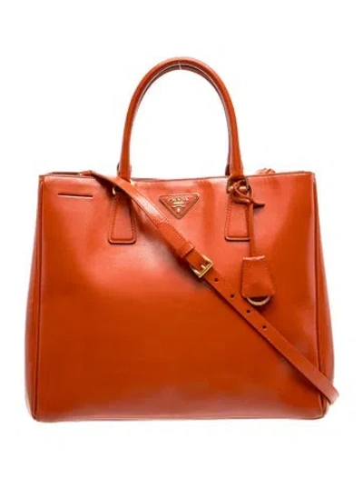 Pre-owned Prada Vernice Leather Tote In Orange