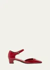 Prada Vernice Patent Ankle-strap Ballerina Pumps In Cherry