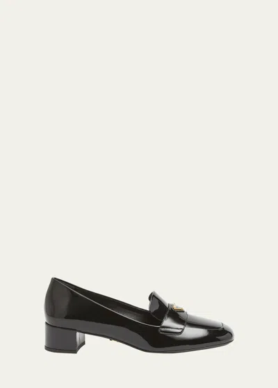 Prada Vernice Patent Loafer Pumps In Black