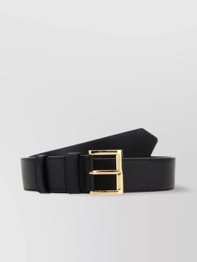 Prada Logo-plaque Leather Belt In Black