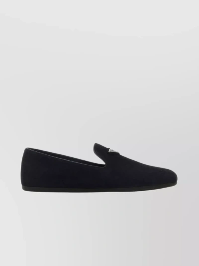 Prada Versatile Round Toe Suede Loafers In Black