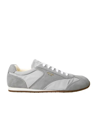 Prada Suede And Fabric Sneaker For Men In Gray