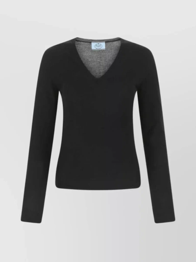 Prada Versatile V-neck Ribbed Sweater: Classic Knitwear In Black