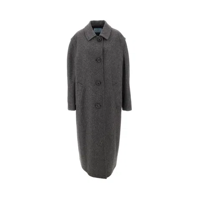 Prada Versized Loden Coat In Gray