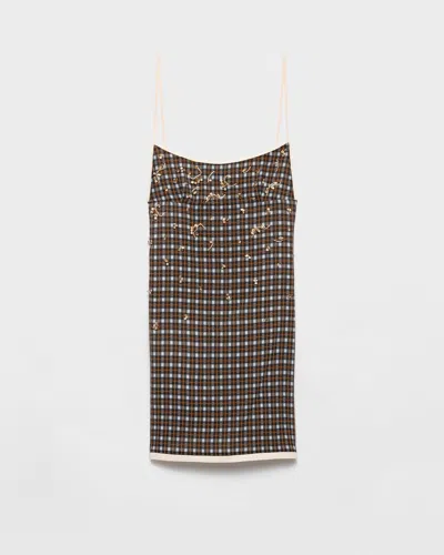 Prada Verziertes Minikleid Aus Kariertem Georgette In Black