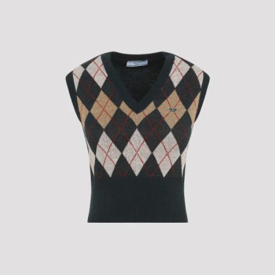 Prada Triangle-plaque Argyle-knit Vest In Green