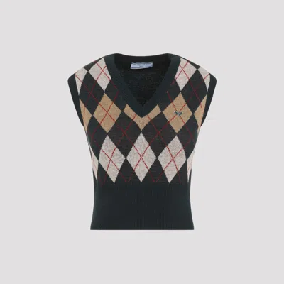 Prada Triangle-plaque Argyle-knit Vest In Green