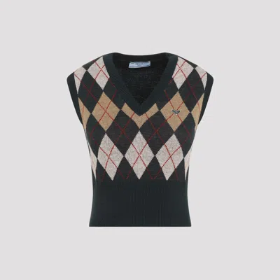 Prada Triangle-plaque Argyle-knit Vest In Green