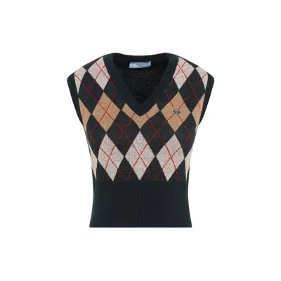 Prada Triangle-plaque Argyle-knit Vest In Green