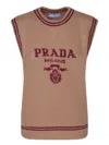 Prada Logo Wool And Cashmere Sweater Vest In Brown