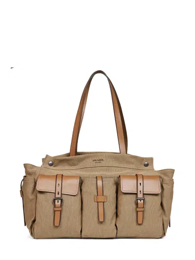 Prada Viaggio Khaki Prada Route Shopping Bag In Sand