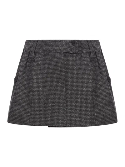 Prada Vichy Pattern Mouliné Wool Mini Skirt In Black