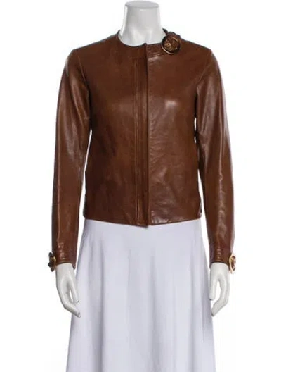 Pre-owned Prada Vintage 2000's Biker Jacket In Brown