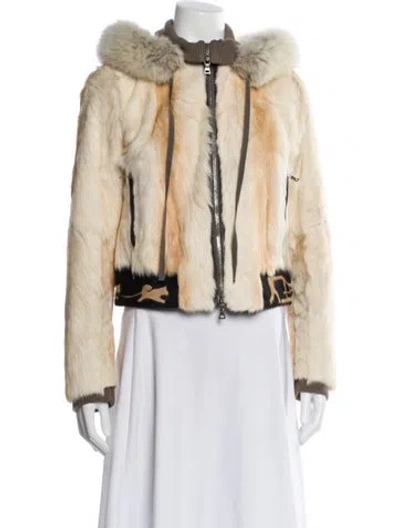 Pre-owned Prada Vintage 2000's Faux Fur Jacket In Neutral