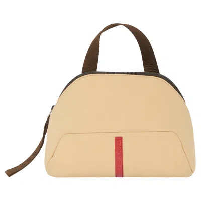 Pre-owned Prada Vintage 2000's  Beige Canvas Mini Top Handle Pouch In Brown