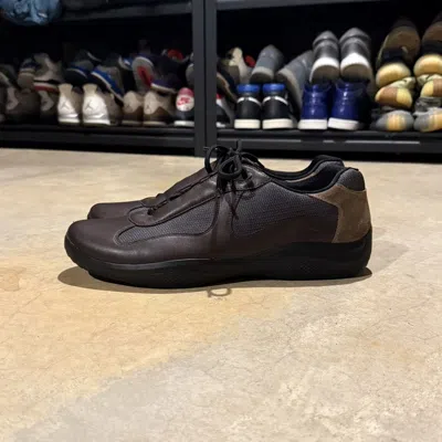 Pre-owned Prada Vintage 2000s  America's Cup Brown Leather Shoes Us 13