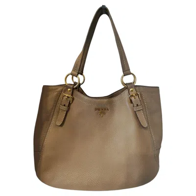 Pre-owned Prada Vintage Beige Leather Shoulder Bag With Gold Hardware, Unisex In Brown