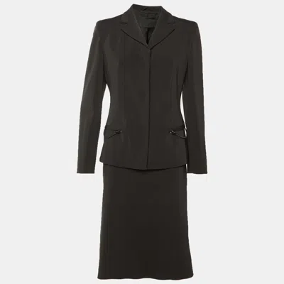 Pre-owned Prada Vintage Black Crepe Jacket & Midi Skirt L