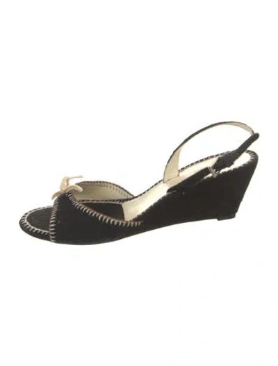 Pre-owned Prada Vintage Bow Accents Slingback Flats In Black