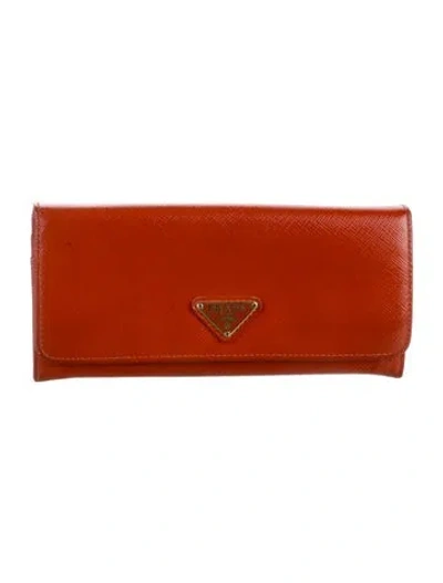 Pre-owned Prada Vintage Continental Wallet In Orange