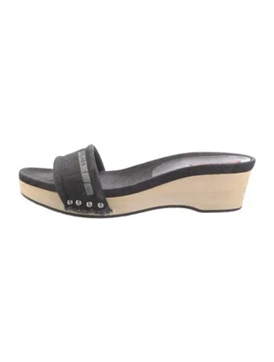 Pre-owned Prada Vintage Denim Slides In Black