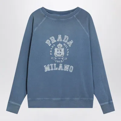 Prada Vintage Effect Blue Sweatshirt With Logo Women