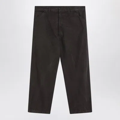 PRADA PRADA  VINTAGE-EFFECT BROWN COTTON TROUSERS
