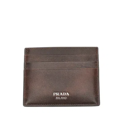 Prada Vintage Effect Leather Cardholder In Brown