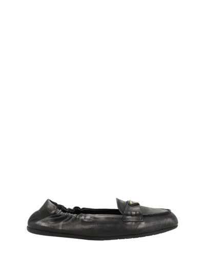 Prada Deconstructed And Flexible Nappa Leather Loafers Shoes In Black