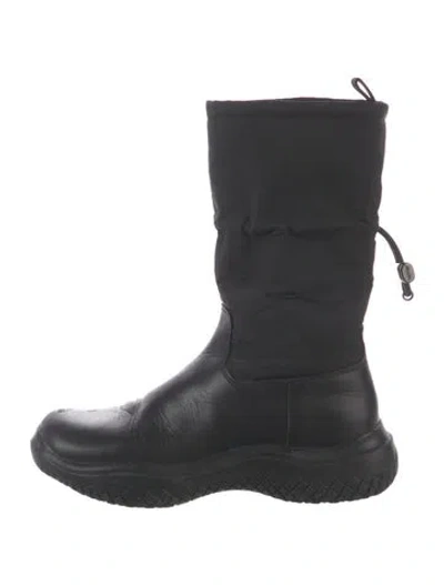 Pre-owned Prada Vintage Enameled Metal Triangle Boots In Black