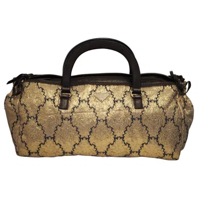 Pre-owned Prada Vintage Gold Brown Brocade Unisex Handle Bag Made In Italy
