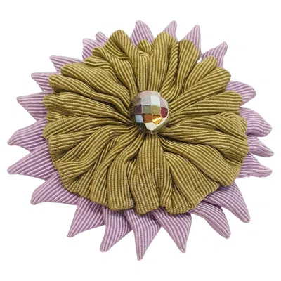 Pre-owned Prada Vintage Grogue Green And Lila Brooch From Moschino Whith A Central Crystal