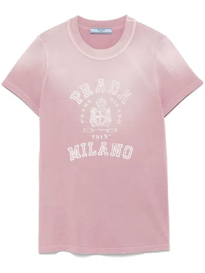 Prada Vintage-inspired Graphic T-shirt With Unique Cutout Detail In Pink