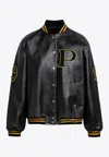 Prada Leather Bomber Jacket With Patch In Black