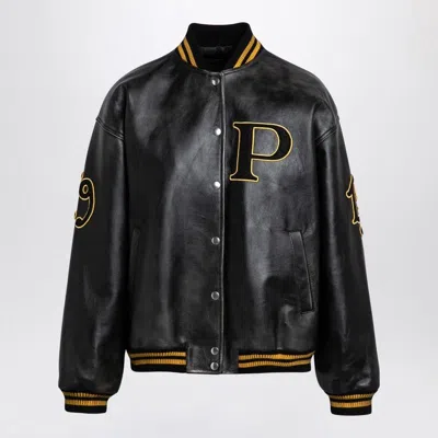 Prada Leather Vintage Bomber Jacket In Black