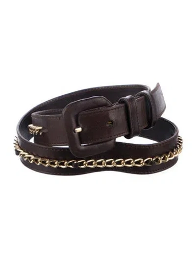 Pre-owned Prada Vintage Leather Chain-link Belt In Brown
