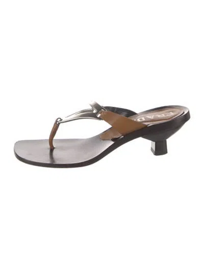 Pre-owned Prada Vintage Leather Flip Flops In Black