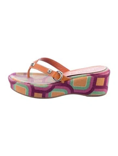 Pre-owned Prada Vintage Leather Flip Flops In Orange/purple