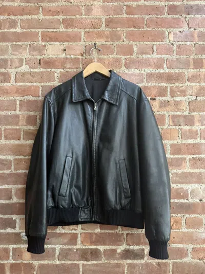 Pre-owned Prada Vintage Leather Jacket Size 50 In Black