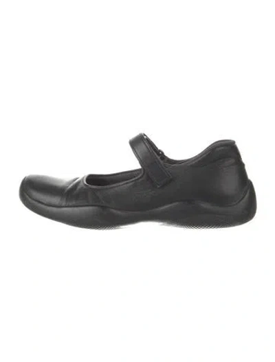 Pre-owned Prada Vintage Leather Mary Jane Flats In Black