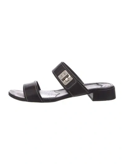 Pre-owned Prada Vintage Leather Slides In Black