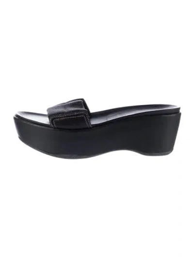 Pre-owned Prada Vintage Leather Slides In Black