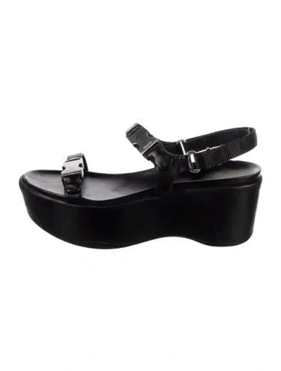 Pre-owned Prada Vintage Leather Slingback Sandals In Black