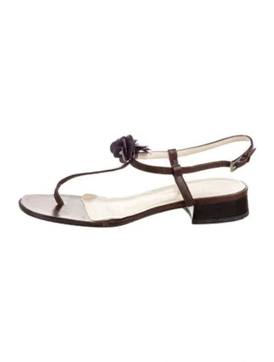 Pre-owned Prada Vintage Leather T-strap Sandals In Brown