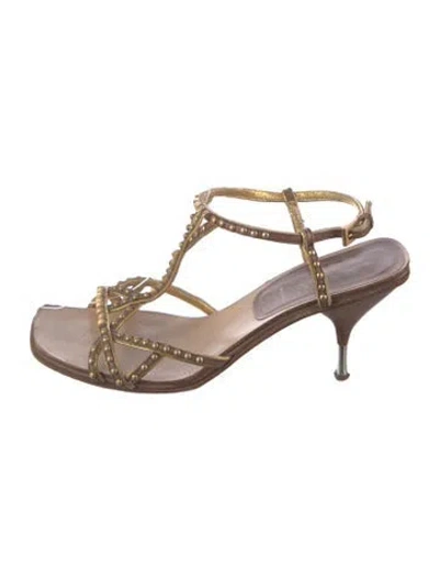 Pre-owned Prada Vintage Leather T-strap Sandals In Brown