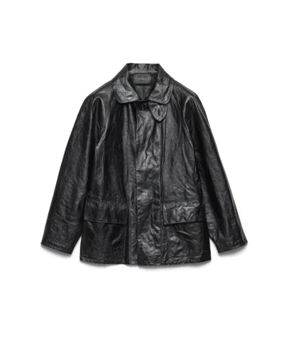 Prada Men's Vintage-look Leather Blouson Jacket In Black